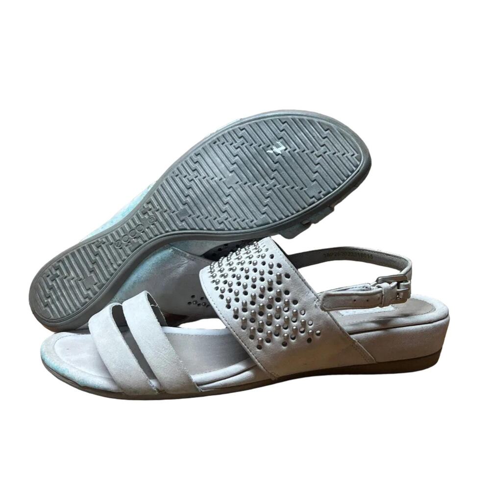 Women's Ecco Low wedge Sling-back Sandal 38 Taupe Grey Nubuck Leather